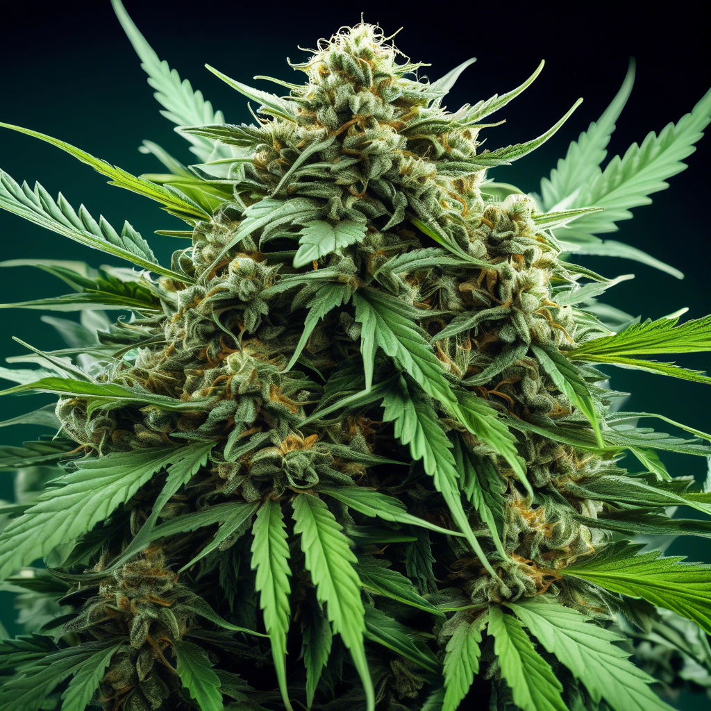A marijuana plant on a dark background.