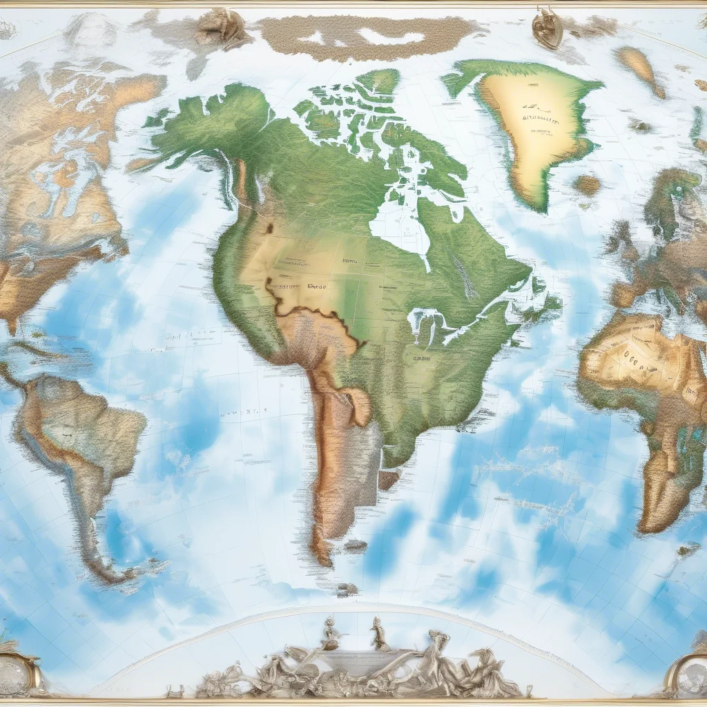 The world map presented in a captivating blend of gold and blue shades, illustrating the continents and oceans.