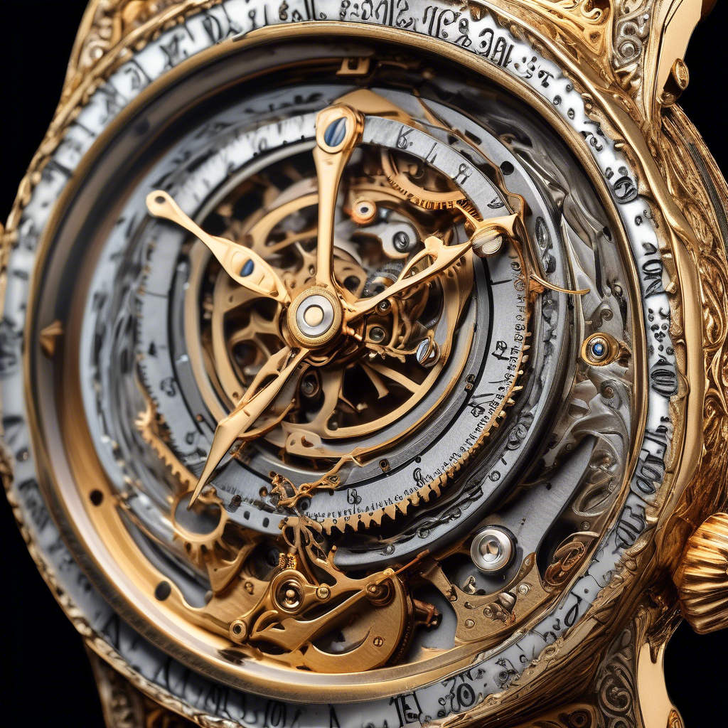 Gold watch with intricate details.